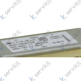 transformador primaria 230VAC secundaria 12VAC 20VA empalme conector Faston 6,3mm 50/60Hz