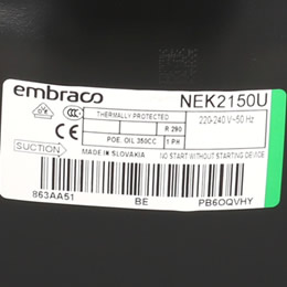 Compresor refrigerante R290 tipo NEK2150U 1/2HP capacidad cilindro 13,54 cm³ CSIR 220/240V