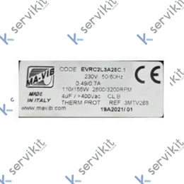 Ventilador evaporador 230v 50/60hz 110/155w etiqueta